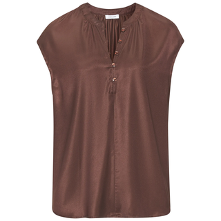 Satinbluse LASCANA, Damen, Gr. 38, braun, Satin, Obermaterial: 100% Polyester, unifarben, figurumspielend hüftlang, V-Ausschnitt, Blusen Satinbluse, mit kurzen Ärmeln, Bluse mit halber Knopfleiste, festlich-elegant, Topseller