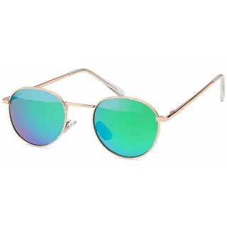 Stylebreaker "Sonnenbrille Pantobrille rund", 1 Stk., gestell gold, glas grün, blau verspiegelt),