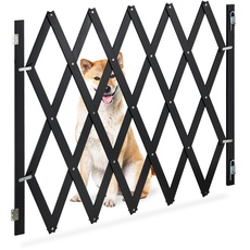 Relaxdays Hundeabsperrgitter, ausziehbar bis 140 cm, 87-97 cm hoch, Bambus, Hunde Schutzgitter für Treppe & Tür, schwarz