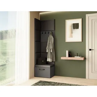 Garderobe MARGARET V, Farbe: Graphit+Jasmine100 mit gepolsterten Paneelen und Kleiderhaken - Schwarz