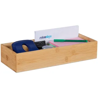 Relaxdays Aufbewahrungsbox, Schreibtisch Organizer Büro, Bambus, Bad Kosmetik Aufbewahrung, HBT: 7,5 x 38 x 15 cm, Natur