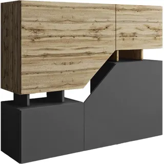 MIRJAN24 Kommode Ceelias, Modern Wohnzimmer Sideboard mit Türen, Industrial Highboard (Farbe: Wotan / Anthrazit) - Grau, Beige