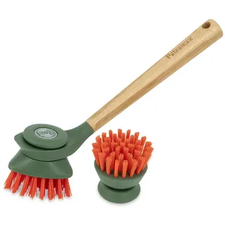 Petromax Gussbürsten-Set - Reinigungsbürste & Pflegebürste für Gusseisen | Set mit 2 Bürstenköpfen, Schaberkante & Holzgriff für Töpfe & Pfannen, ideal zum Einmassieren der Gusseisen-Pflegepaste