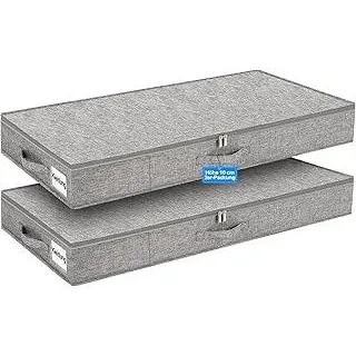 mepure Unterbett Aufbewahrungsbox 10 cm hoch, grau – formstabile Unterbettbox mit Deckel & 3 Griffen, faltbare Unterbettkommode für Aufbewahrung im Bettkasten und unterm Bett, Kleideraufbewahrung