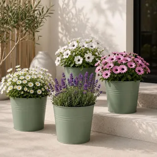 4 Stk. Blumentopf Pflanzgefäß Balkontopf Pflanztopf verzinkt Ø17xH15cm - Grün