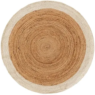 Kunstloft Juteteppich Jutta Ivory ø 115 cm rund , Beige , Naturmaterialen , Beton Optik , Rund , 115x1 cm , Gots , für Fußbodenheizung geeignet , Teppiche und Böden, Teppiche