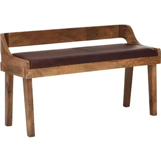 FineBuy Sitzbank mit Lehne 108cm Massivholz Echtleder Bank