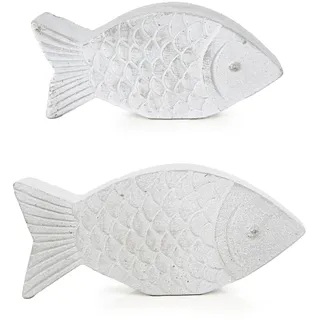 Logbuch-Verlag 2 Fische Figuren grau aus Beton modern Dekofische zum Hinstellen Maritime Deko Badezimmer Hotel 16-20 cm