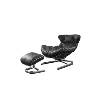 KAWOLA Relaxsessel LORNA Sessel Leder schwarz inklusive Hocker - Schwarz