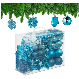 Relaxdays Weihnachtskugeln im 100er Set Weiß,Silber,Türkis