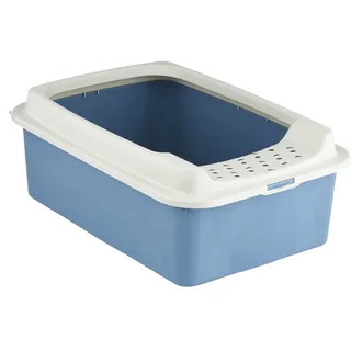 Rotho MyPet Eco Katzenklo mit Top-Eingang, Kunststoff (PP recycelt), weiss/blau, M (57.2 x 39.3 x 20.9 cm)