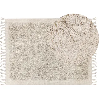 Beliani Teppich Baumwolle hellbeige 140 x 200 cm Fransen Shaggy BITLIS