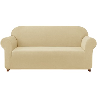 subrtex kariert Sofabezug Sofahusse Sesselbezug Stretchhusse Sofaüberwurf Couchhusse (3 Sitzer,Khaki)