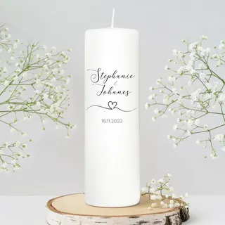 Wandtattoo Loft Traukerze mit Namen, Datum und einem kleinen Herzen 25 x 8 cm Geschenk zur Hochzeit, Hochzeitskerze