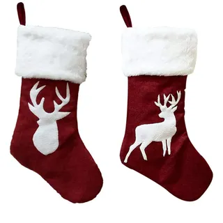 Weihnachtsstrumpf 2 Deko Kamin Christmas Stocking Rentier Strumpf Goodie Bags zum befüllen und aufhängen groß Ideale Weihnachtsdekoration Weihnachtsbaumschmuck Tischdekoration Weihnachtsstrümpfe