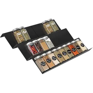 Callenbach Gewürzregal Schublade Organizer Gewürz Schubladeneinsatz von 23cm bis 46cm ausziehbar, Kohlenstoffstahl Küchenregal Gewürztreppe mit 3 Ebenen, Küchen Organizer Schublade Ordnungssystem Dosenregal