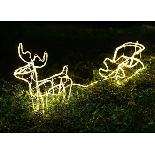 Rentier mit Schlitten 180 LEDs 140cm lang warmweiß Weihnachtsdeko Outdoor deko