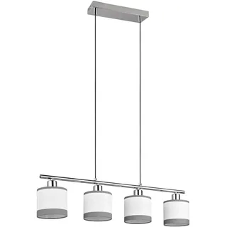 Trio Reality Pendelleuchte Davos R31554006 Chrom, Schirme Stoff Grau/Weiß, exkl. 4x E14