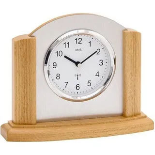 AMS 5123/18 Tischuhr Funk Funktischuhr analog modern Holz Buche mit Aluminium - Weiß