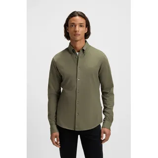 Langarmhemd BOSS ORANGE "Myjersey", Herren, Gr. 3XL, N-Gr, grün (open grün342), Jersey, Obermaterial: 100% Baumwolle, unifarben, schmal hüftbedeckend, 1-Knopf-Manschette mit Schlitz, Hemden Langarmhemd, mit Logo-Stickerei