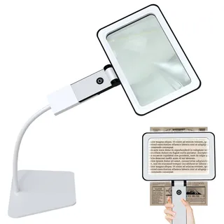 Eine 3-fache Ganzseitenlupe mit Licht und Ständer; eine 2-in-1-Tischlupe mit Licht, die eine freihändige Nutzung ermöglicht und Sich für Senioren, kreative Hobbys und Heimwerkerprojekte eignet.