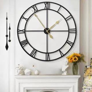 Grosse Wanduhr Moderne Landhausstil Ohne Tickgeräusche - 100cm Durchmesser Römische Ziffern Wanduhr Moderne Wohnzimmer Wanduhr Vintage Für Schlafzimmer Küche Büro Ländlicher Stil Industrielles Design