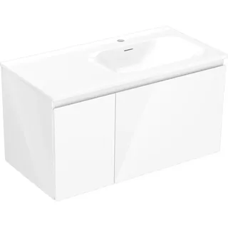 Mexen Orio Badezimmer-Unterschrank 90 cm mit Waschbecken Vela, 2 Schubladen, weiß glänzend - 91A10-09047-2-BFF00-W23M00 - Weiß