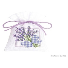 Vervaco Zählmuster Lavendel mit Schleife Kräutertütchen-Stickpackung im gezählten Kreuzstich, Baumwolle, Mehrfarbig, 8 x 12 x 0.3 cm