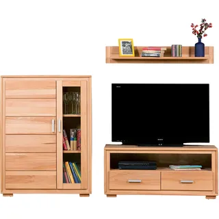 Wohnwand Genf Set II Kernbuche Massivholz geölt 3-teilig - Braun