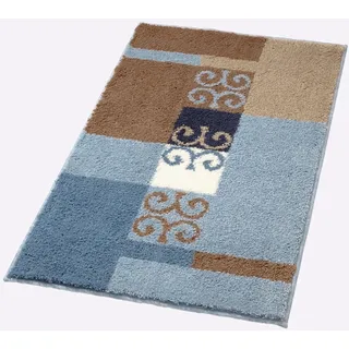 Badematte GRUND Gr. 3, blau (bleu, beige), halbrund (50cm x 80cm ), 1 Stk., Badematten, Badematte