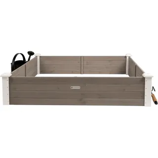WONDERMAKE Große Hochbeet-Umrandung Beeteinfassung aus Holz für Garten Terrasse, Pflanzbeet Bausatz XL quadratisch, Blumenbeet Kräuterbeet Beetumrandung niedrig deko, 120 x 120 x 26,5 cm, weiß grau anthrazit - Grau, Weiß