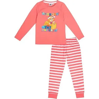 UNITED LABELS Paw Patrol Schlafanzug Mädchen - Christmas Kinder Winter Pyjama Set Weihnachten Langarm mit Hose Coral/Weiß 110/116