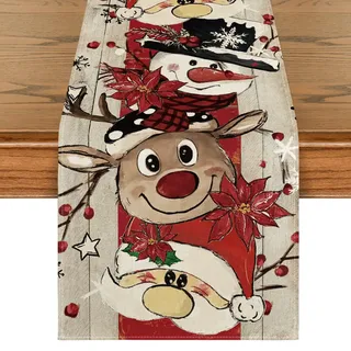 Artoid Mode Planken Schneemann Rentier Weihnachtsmann Weihnachten Tischläufer, Winter Küche Tisch Dekoration Urlaub Party Dekor 40x140 cm