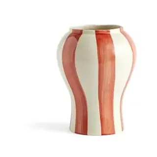 Hay Vase Sobremesa Stripe S aus Steingut hergestellt, Farbe: Weiß/Rot, Maße: H: 22cm, D: 19 cm, AB615-A601-AB27