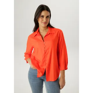 Hemdbluse ANISTON SELECTED, Damen, Gr. 36, rotorange, Web, Obermaterial: 100% Viskose, unifarben, Basic, lässig geschnitten hüftbedeckend, mit Knopf, Blusen Hemdbluse, mit Hemdkragen und 3/4-langen Ärmeln - NEUE KOLLEKTION
