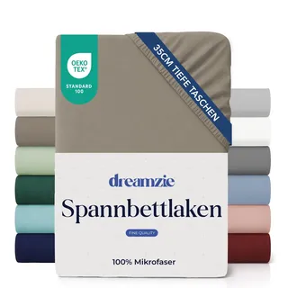 Dreamzie Spannbettlaken 200x200cm - 35 cm Tiefe Tasche - 100% Mikrofaser Bettlaken - Leinen, Schadstoffgeprüft(Oeko TEX), Bettlaken mit Gummizug