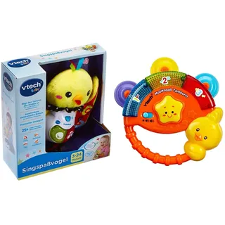 VTech Baby 80-185304 - Singspaßvogel, bunt & VTech Baby Musikspaß Tamburin – Elektronisches Spielzeug mit Musik und Geräuscheffekten – Für Kinder von 9-36 Monaten