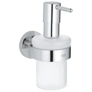 GROHE Start, klebbarer Seifenspender für das Bad, ohne Bohren (Füllmenge: 160ml, mit Halter, verdeckte Befestigung, inkl. Schrauben und Dübel, Kleber separat kaufen), rund, chrom, 41195000