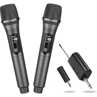 HUACAM Professionelles kabelloses Handmikrofonsystem mit wiederaufladbarem Empfänger und 3,5-mm-Ausgang, Festfrequenzbetrieb, für DJ-Auftritte, Kirchenveranstaltungen und Karaoke (68)