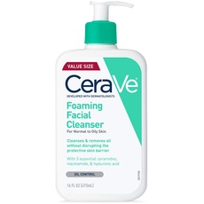 CeraVe Schäumende Gesichtsreinigung, 473 ml, für die tägliche Anwendung, normale bis ölige Haut, Cleansing
