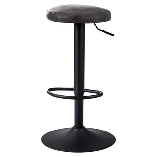 Barhocker in Grau mit Wildlederoptik, Hocker ohne Lehne 58-79 cm, Küchenhocker aus Stoff/Metall bis 100 kg, drehbarer Barstuhl - Grau