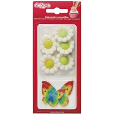 Dekora - Essbare Schmetterlinge und Blumen für Torte aus Zucker - Box mit 5 weißen Blüten und 4 bunten Schmetterlingen - Zuckerdekor Tortendeko Geburtstag Essbar