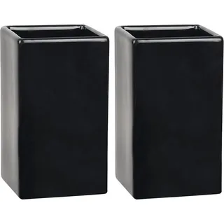 Spirella Zahnputzbecher Zahnbürstenhalter "Quadro", schwarz, Steingut - 2er Set - Schwarz