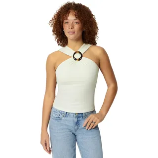Amazon Essentials Damen Geripptes Halter-Neckholder-Top mit Kunstharzverzierung, Creme, M