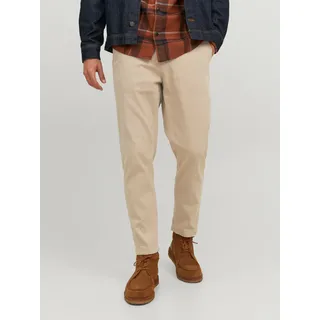 Chinos JACK & JONES "JPSTACE JJHARLOW CHINO NOOS", Herren, Gr. 30, Länge 34, beige (crockery), Web, Obermaterial: 98% Baumwolle, 2% Elasthan, unifarben, bequem knöchellang, Hosen Chinos