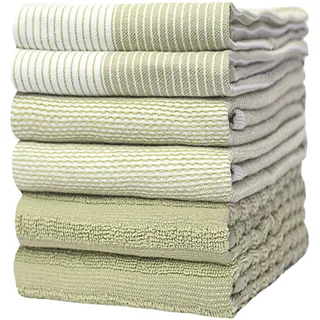 Bumble Towels Bumble Küchenhandtücher - Geschirrhandtücher Handtücher Baumwolle – 6er Pack – XL Größe 50 x 70 cm – Edle, Weiche und Robuste Ringspinnbaumwolle in 3 Verschiedenen Texturen (Salbeigrün)