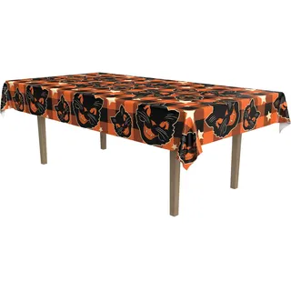 Beistle Waschbare und Wiederverwendbare Polyestergewebe, rechteckige Katze, Vintage-Halloween-Tischdecke, Partyzubehör, dekorative Urlaubstischabdeckung, 139,7 x 229,9 cm, Schwarz/Orange/Weiß