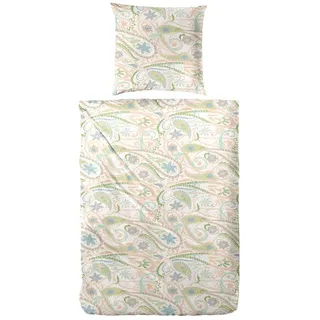 Primera Mako-Satin Bettwäsche Blumen Paisley Beige 155 x 220 cm + 80 x 80 cm