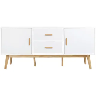 Mid.you Sideboard , Naturfarben, Weiß , Holz , Kautschukholz,Kautschukholz , massiv , 4 Fächer , 2 Schubladen , 160x72x40 cm , Bsci , Holzmöbel, Kommoden Holz, Sideboards Holz