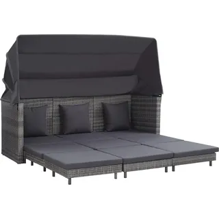 Ausziehbares 3-Sitzer-Schlafsofa mit Dach Poly Rattan Grau - Grau